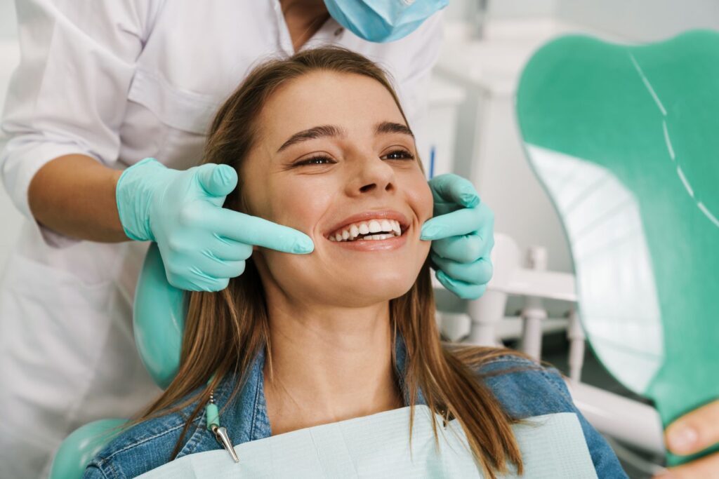 A woman at the dentist