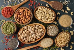 Assortment of nuts and seeds. 